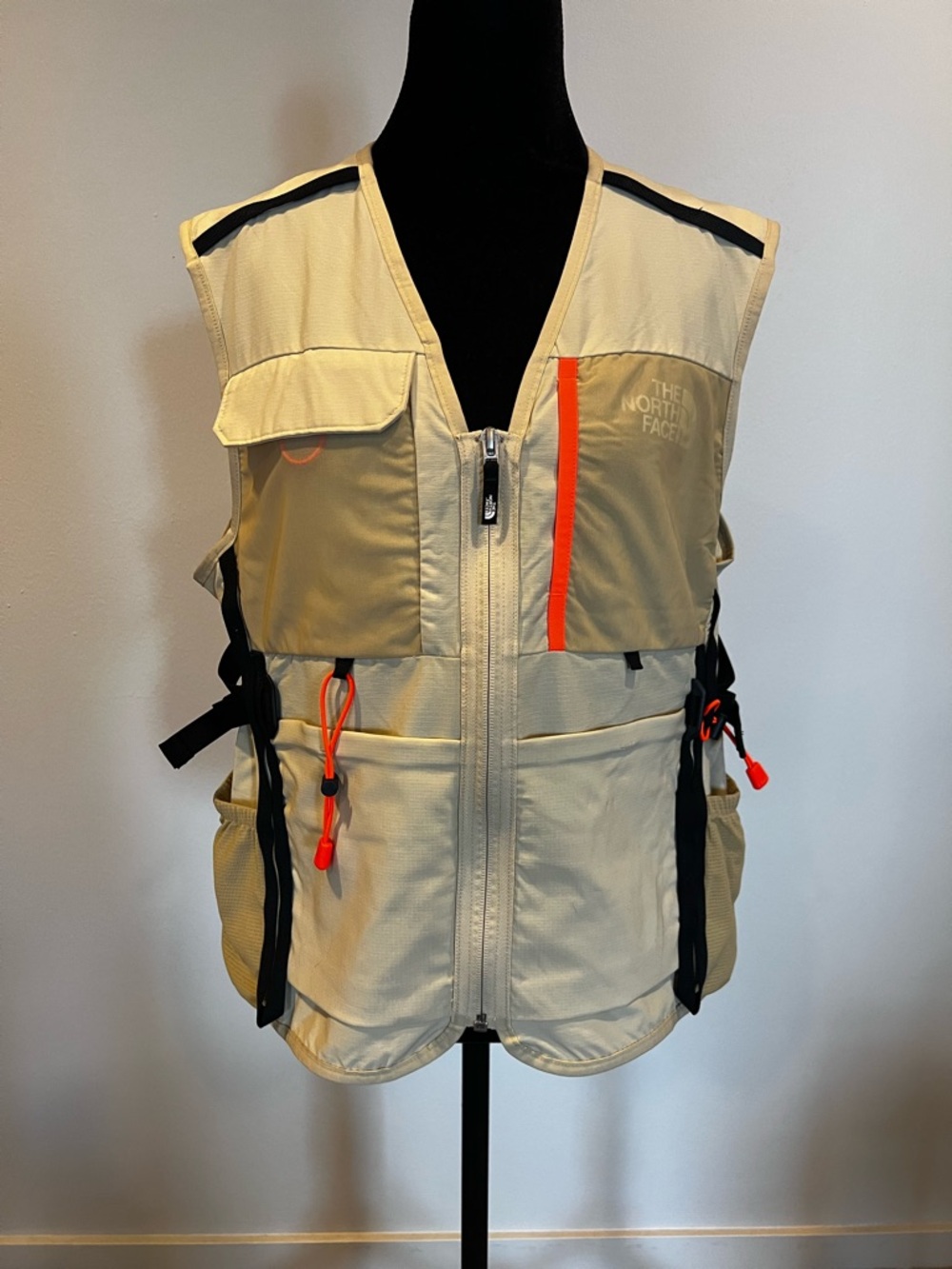 The North Face Tan Utility Vest with Black and Orange Details